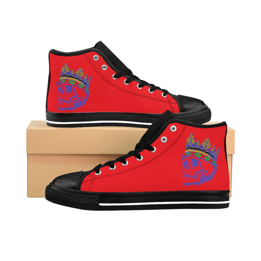 QUEEN  SKULL On Red Women's Classic Sneakers