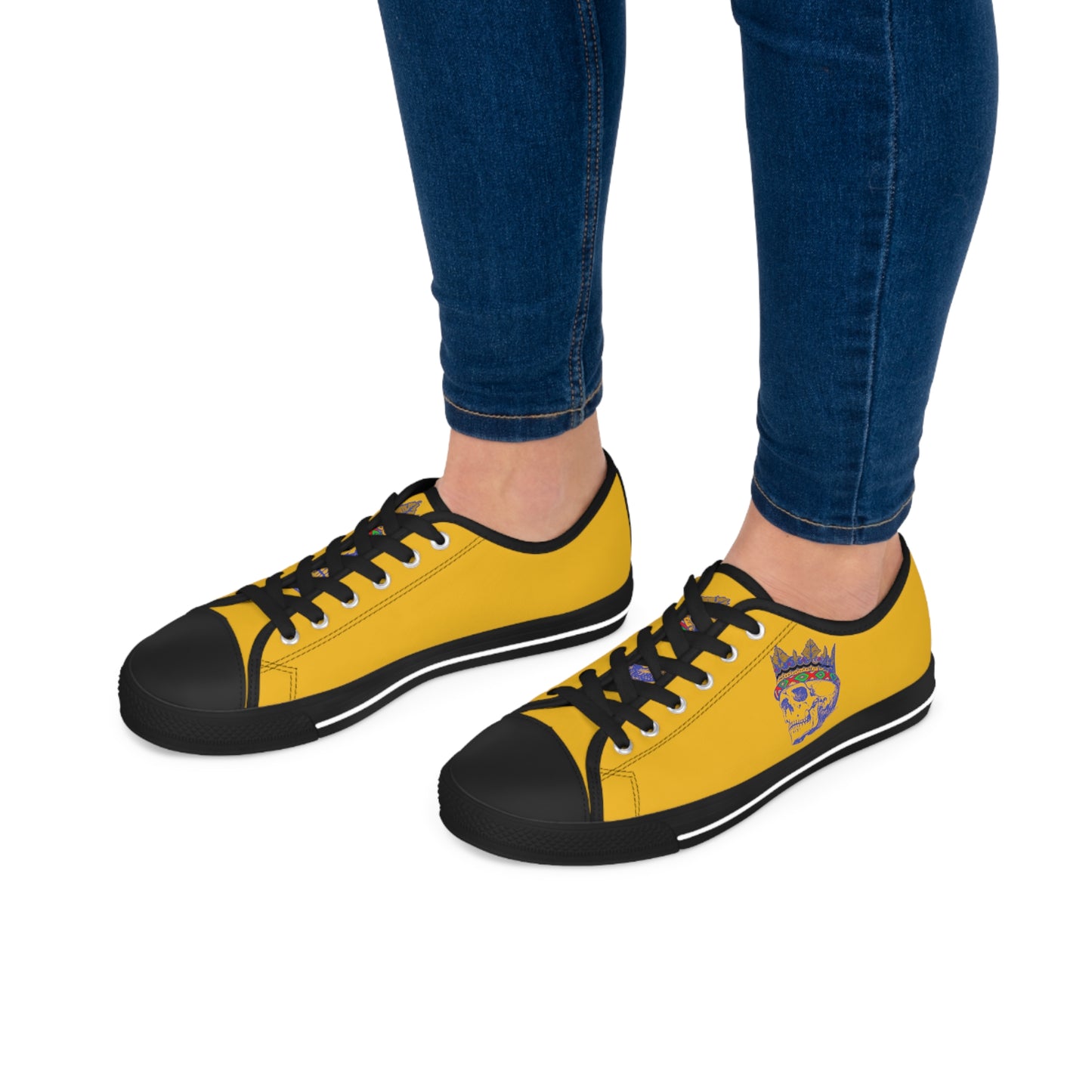 Queen Skull on Mustard    Women's Low Top Sneakers