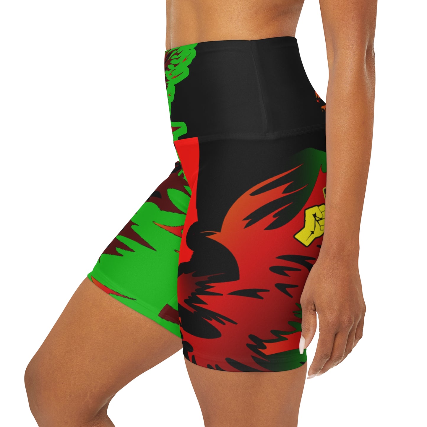 Afro Fire Bird High Waisted Yoga Shorts (AOP)