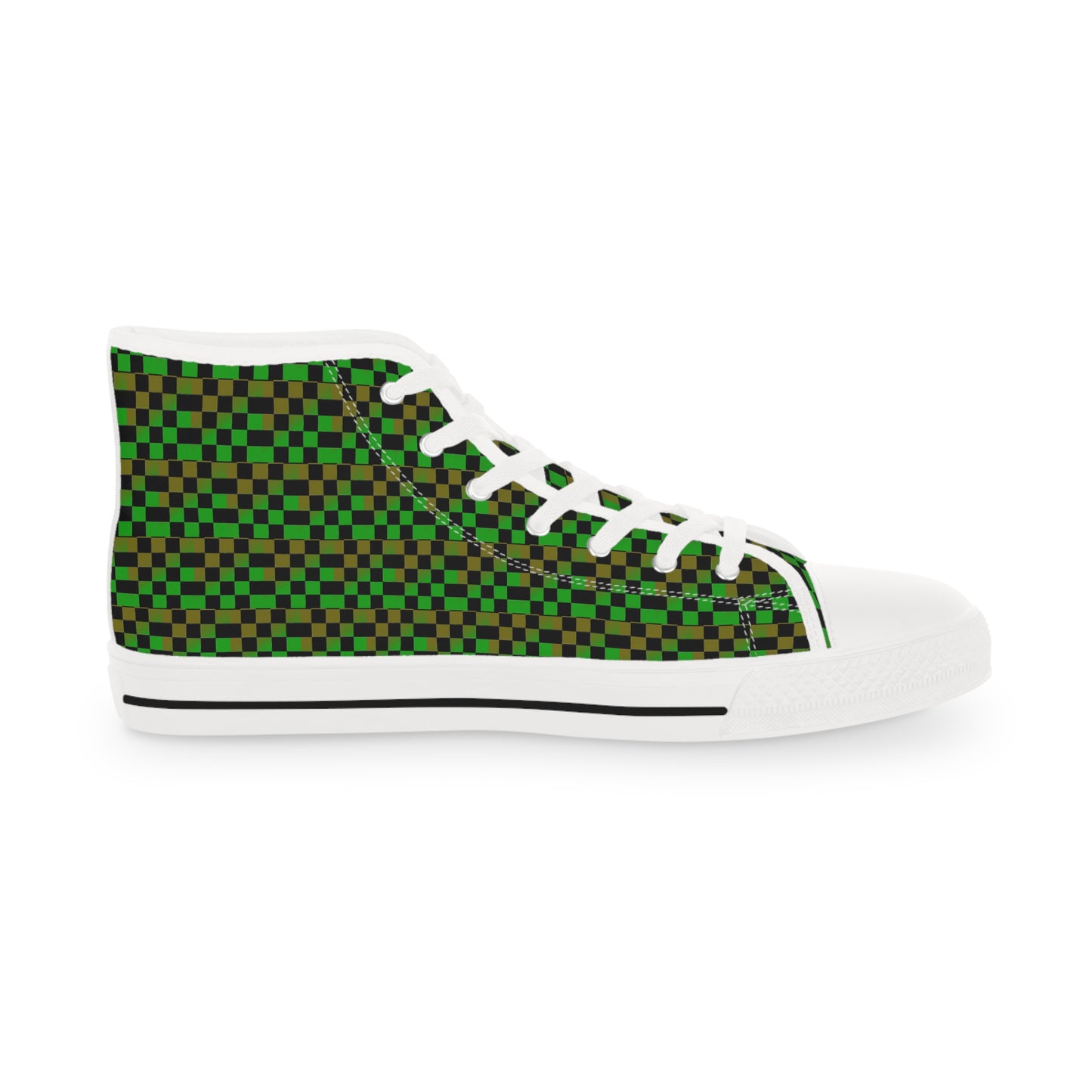 Green, Gold and Black Checkered Men's High Top Sneakers