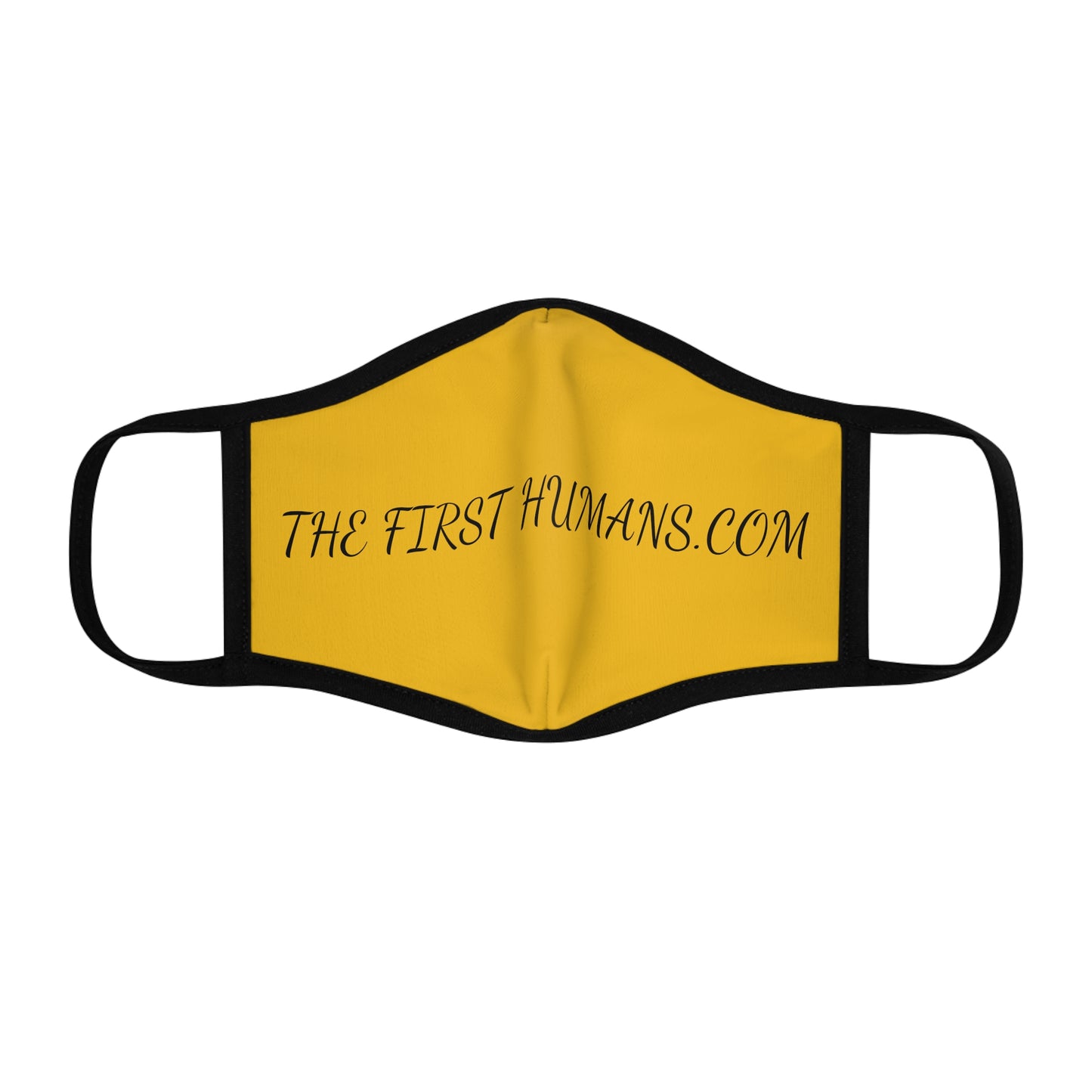 The First Humans.com on Gold Fitted Polyester Face Mask