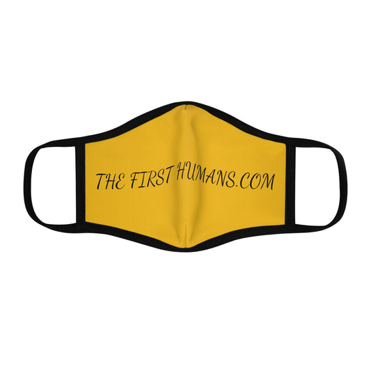 The First Humans.com on Gold Fitted Polyester Face Mask