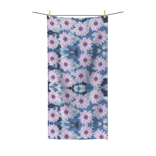 BLUE CAMO W Purple Flowers Poly Cotton Towel