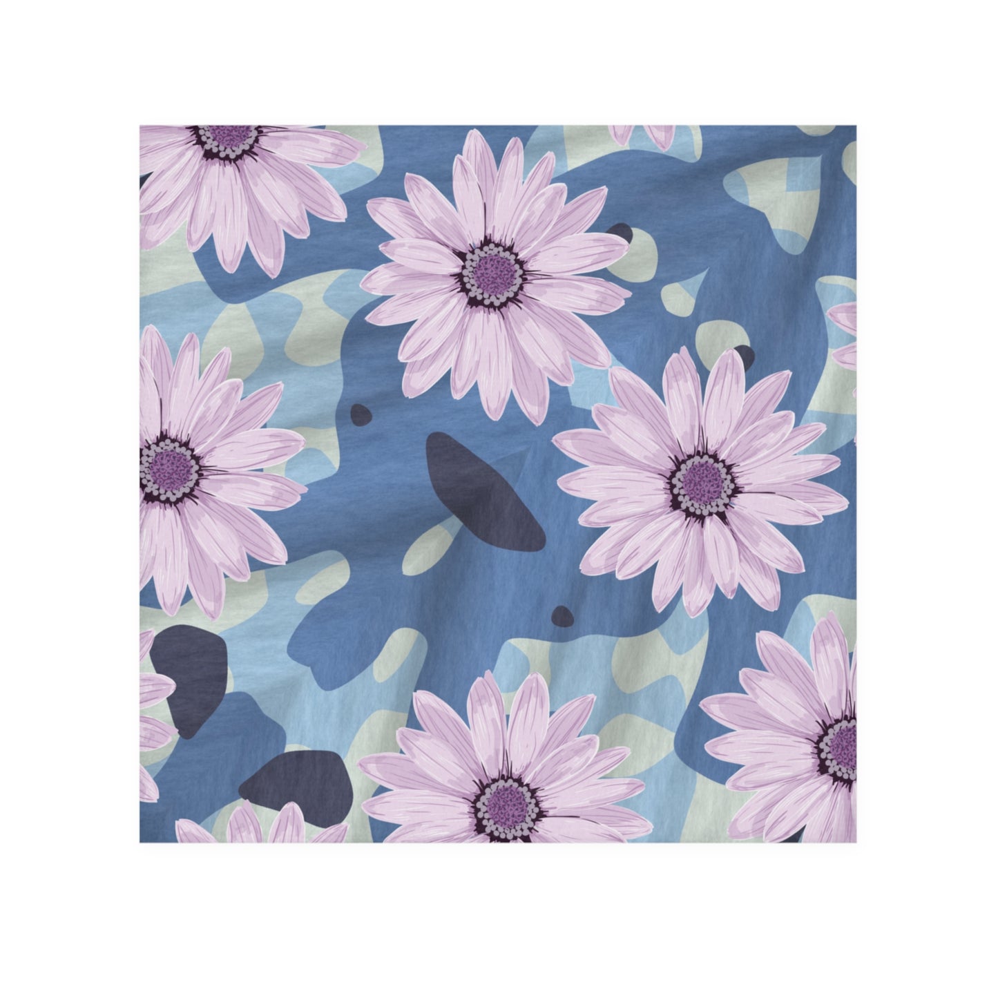 BLUE CAMO W Purple Flowers  Face Towel