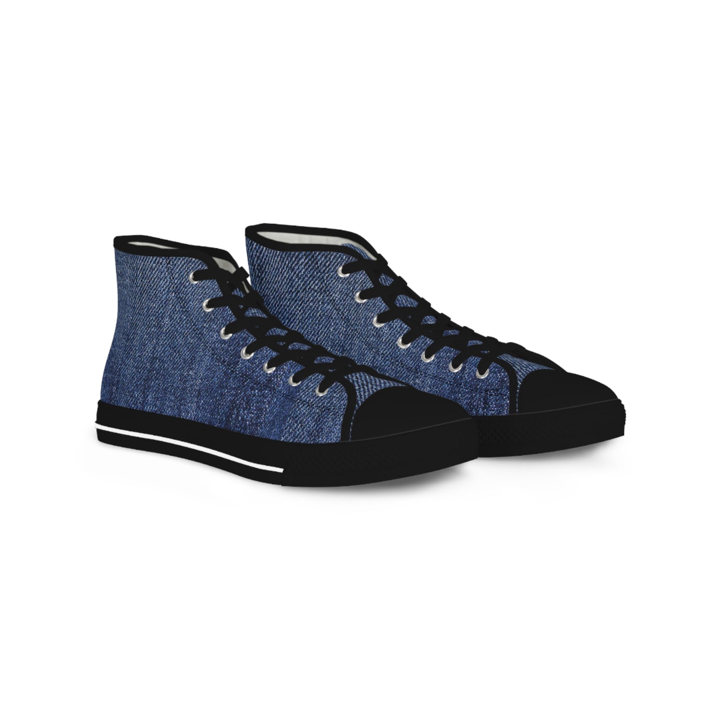 Blue Denim Style Men's High Top Sneakers