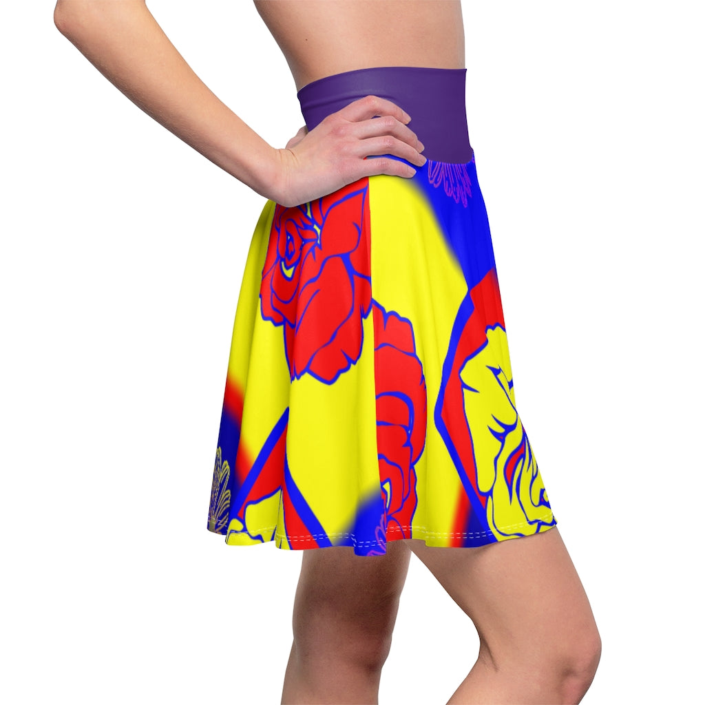 Blue and yellow Rose Women's Skater Skirt