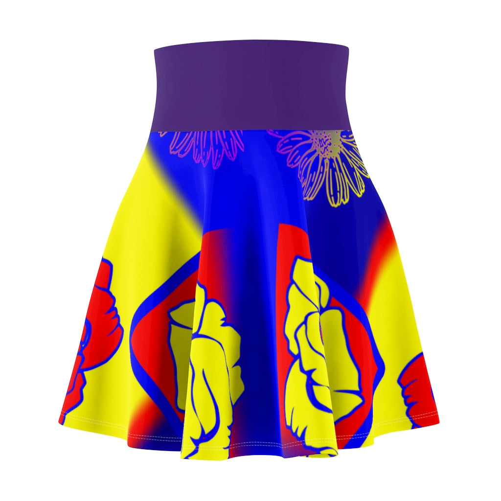 Blue and yellow Rose Women's Skater Skirt