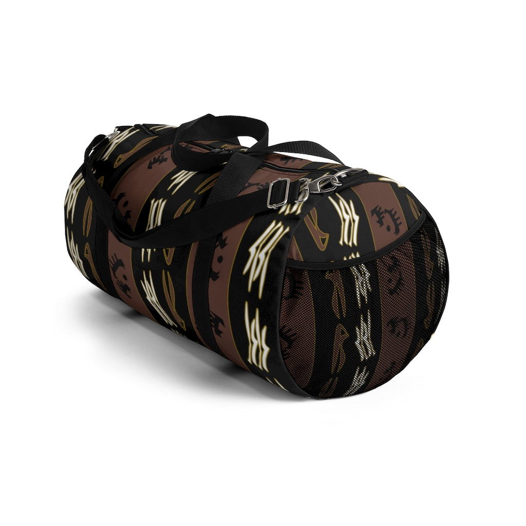 Cat & Dog Playing Watching Mud Cloth Duffel Bag