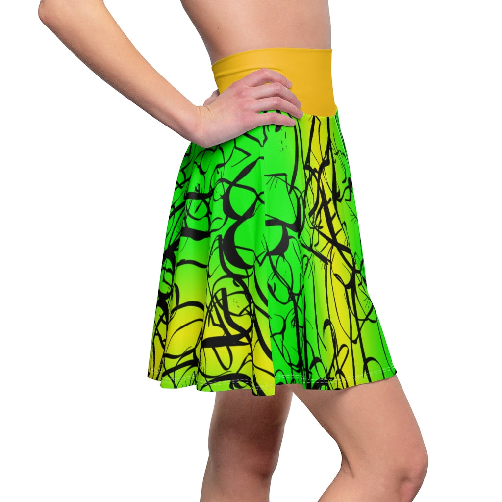 Dog and Cat on Green  Women's Skater Skirt