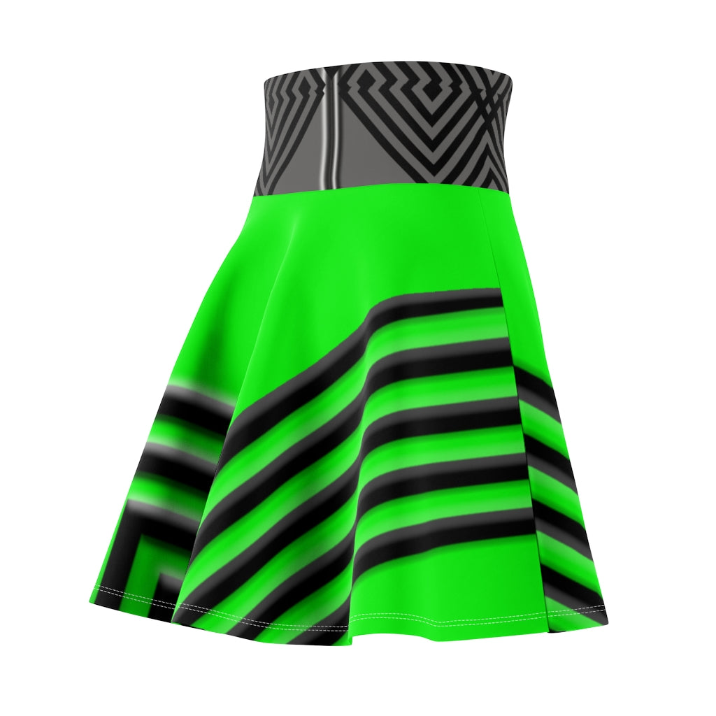 Black Chrome On Green Strain Women's Skater Skirt