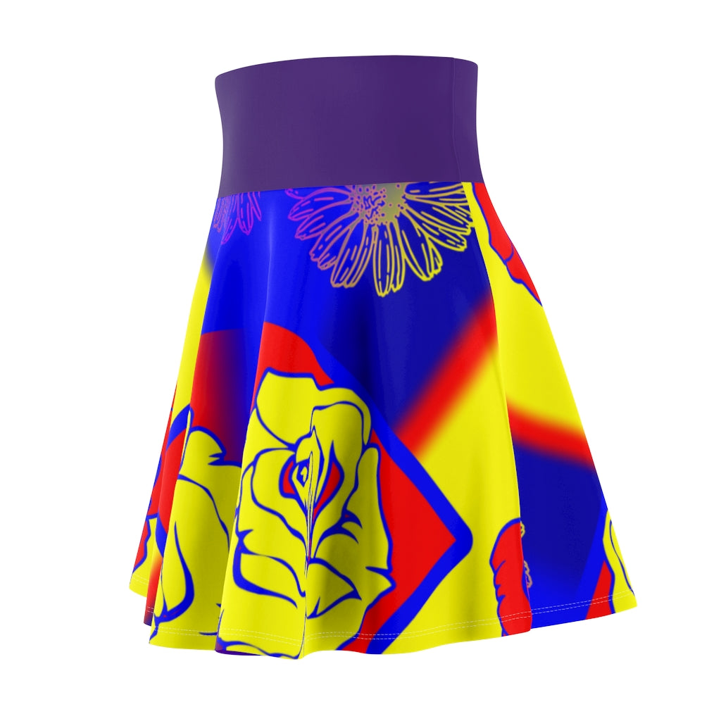 Blue and yellow Rose Women's Skater Skirt