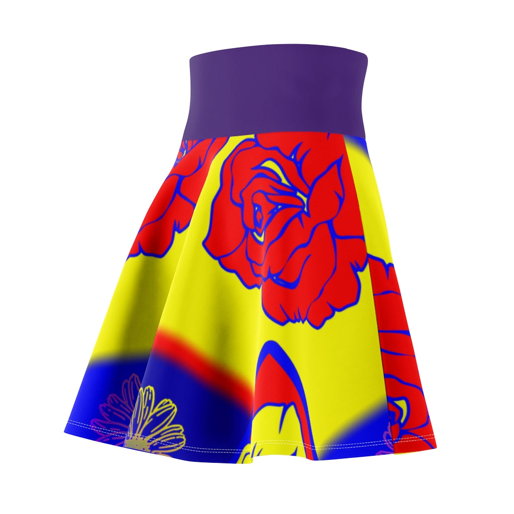 Blue and yellow Rose Women's Skater Skirt