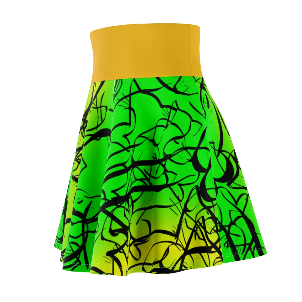 Dog and Cat on Green  Women's Skater Skirt