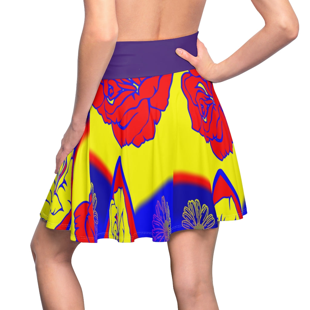 Blue and yellow Rose Women's Skater Skirt