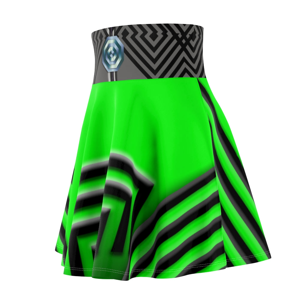 Black Chrome On Green Strain Women's Skater Skirt