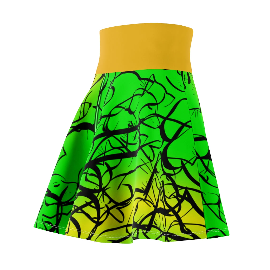 Dog and Cat on Green  Women's Skater Skirt