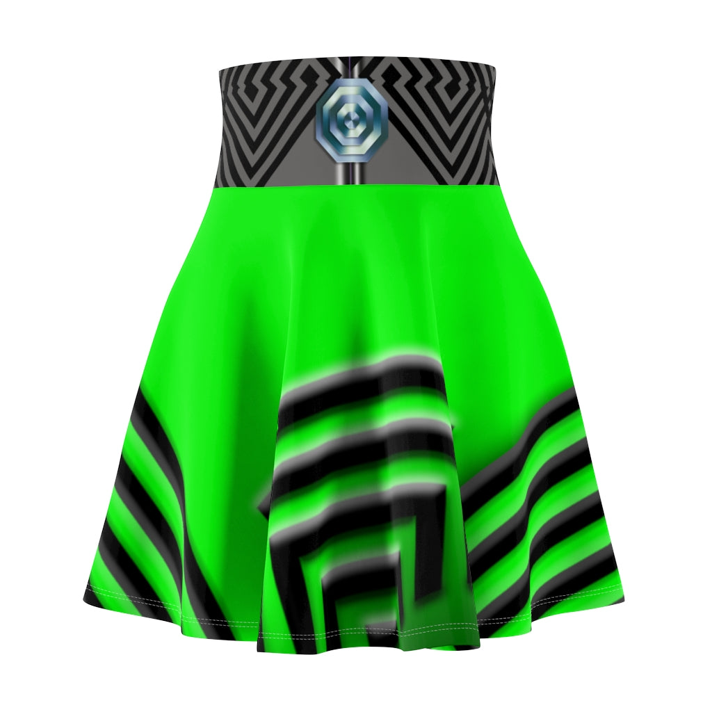 Black Chrome On Green Strain Women's Skater Skirt