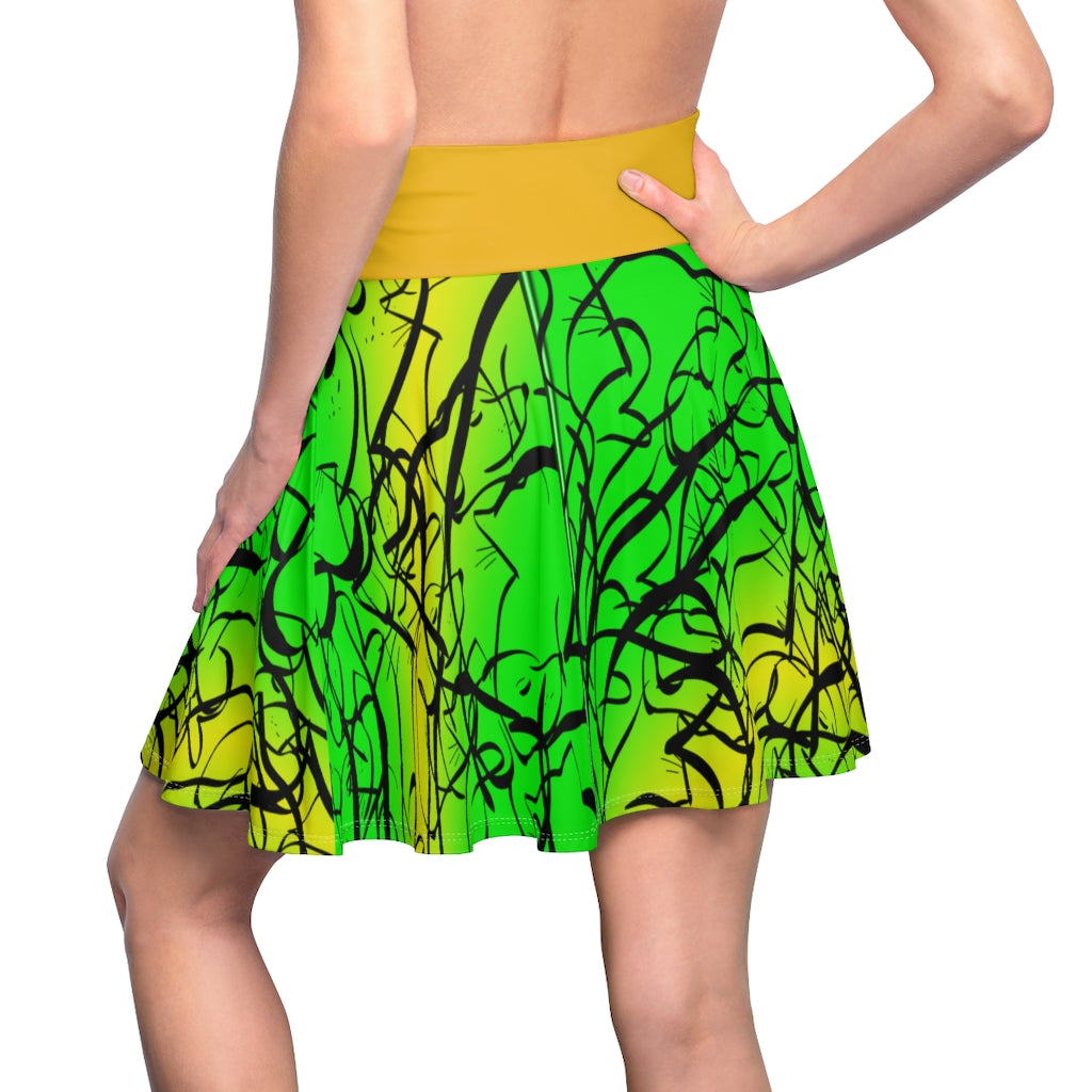 Dog and Cat on Green  Women's Skater Skirt